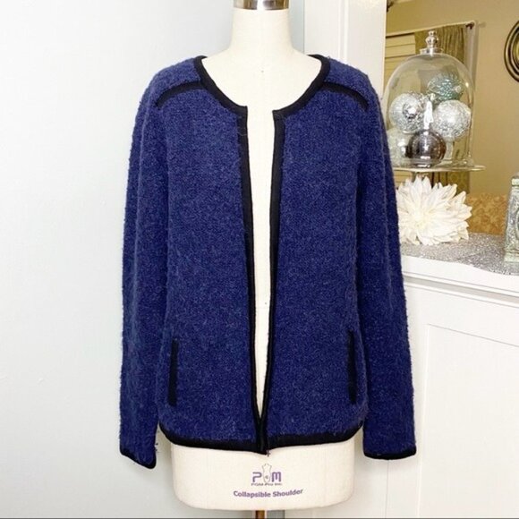Boden Navy Blue Boucle Jacket with Contrast Trim 10 Medium - Picture 3 of 10